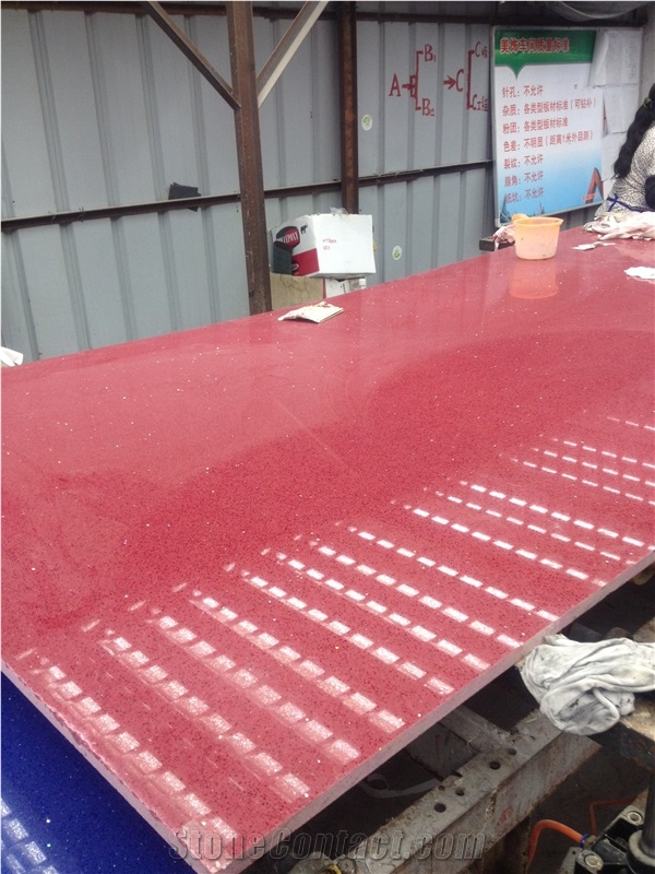 Xiamen China Chinese Engineered Quartz Man-Made Red Slab Tile Paver Cover Flooring