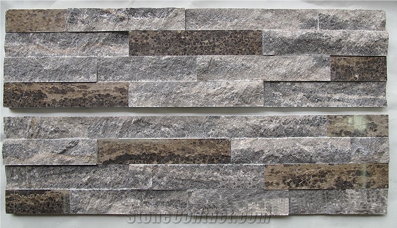 China Grey Quartzite Cultured Stone, Yellow Wall Cladding Ledge Stone/Veneer/Stacked Stone Slim Z Shape Grey Quartzite