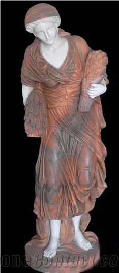 China Wanxia Red & White Marble Garden Statue Handcarved Sculpture
