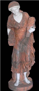 China Wanxia Red & White Marble Garden Statue Handcarved Sculpture