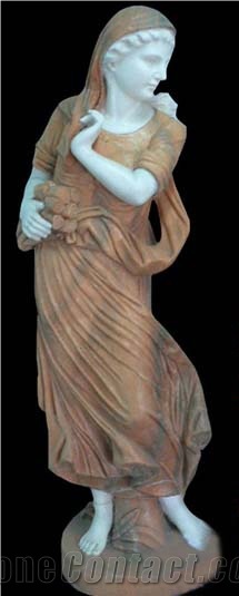 Chinese Red & White Marble Statue Woman Sculptures, Wanxia Red Marble Statues