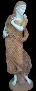 Chinese Red & White Marble Statue Woman Sculptures, Wanxia Red Marble Statues