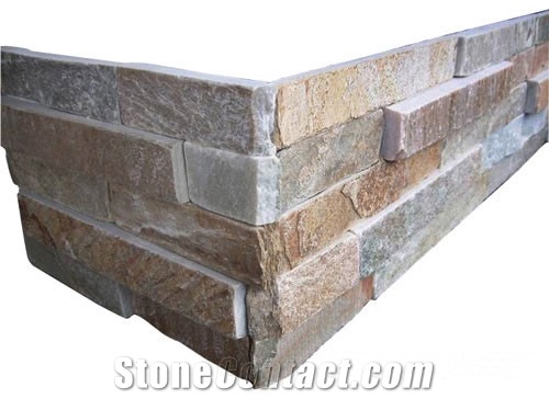 Chinese Rusty Slate Cultured Stone Walling Corner Stone, Natural Yellow Slate Walling, Ledge Stone Corner