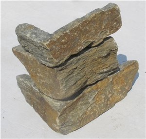 Chinese Rusty Yellow Slate Cultured Stone Walling Corner Stone, Stacked Stone Corner Veneer