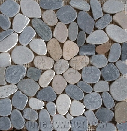Mesh Flat Pebble Tile, Mixed Pebble Mosaic, Natural/Machine Made Pebbles Landscaping