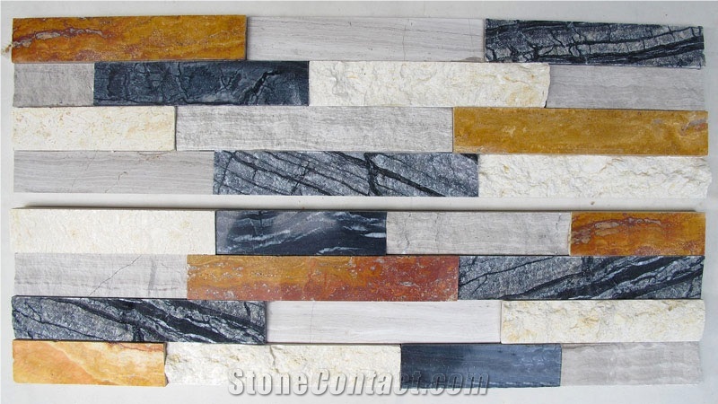 Mixed Color Quartizite Natural Stone Cultured Stone, Wall Decor Z Shape Wall Cladding