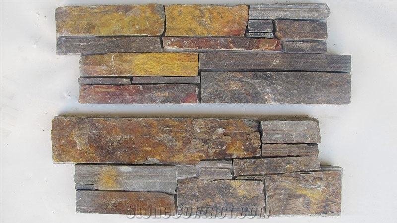 Natural Surface Chines Rusty Slate Cultured Stone Feature Wall Decor, Stacked Stone Veneer Cladding, Ledge Stone
