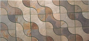 Rusty Slate Paving on Mesh / Slate Net Paste/ Rusty Slate Flagstone Paver Tiles, Brown Slate Flagstone