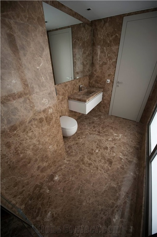 Adiyaman Crystal Emperador Brown Marble Bathroom Design