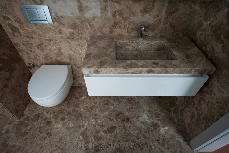 Adiyaman Crystal Emperador Brown Marble Bathroom Design