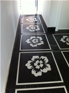 Black Pearl Marble Waterjet Floor Pattern