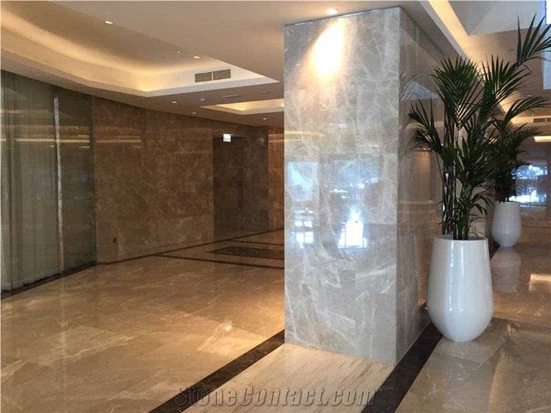 Cream Karaman Marble Hotel Reception Wall and Floor Application, Beige Marble Turkey Flooring Tiles