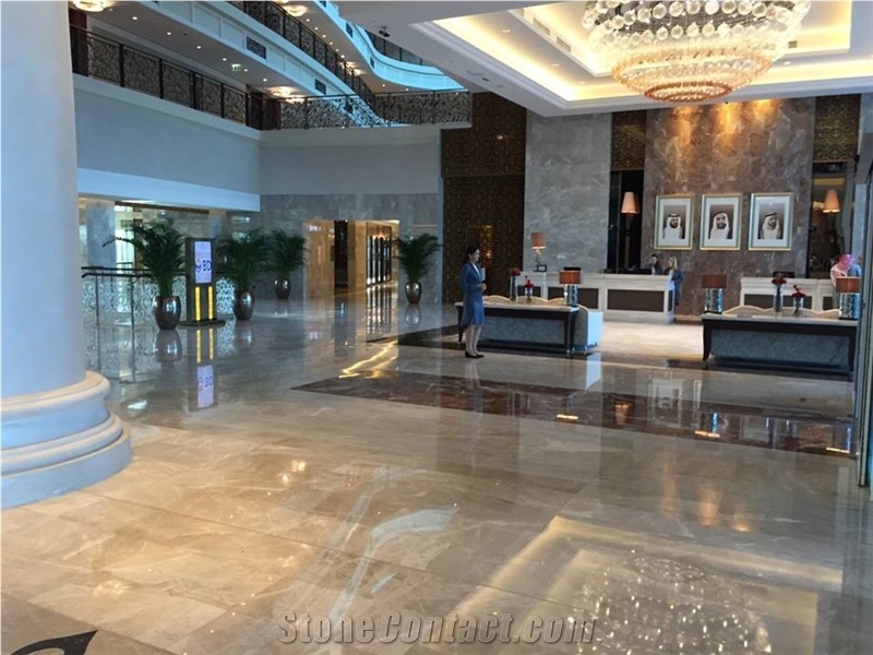 Cream Karaman Marble Hotel Reception Wall and Floor Application, Beige Marble Turkey Flooring Tiles