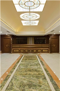 Regal Botticino and Rain Forest Green Marble Combined Hotel Entrance Design