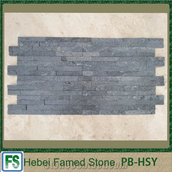 China Black Quartzite Cultured Stone, Stacked Thin Stone Veneer Panels