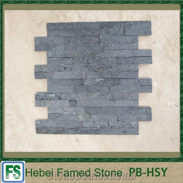 China Black Quartzite Light Weight Cultured Stone,Stacked Thin Stone Veneer