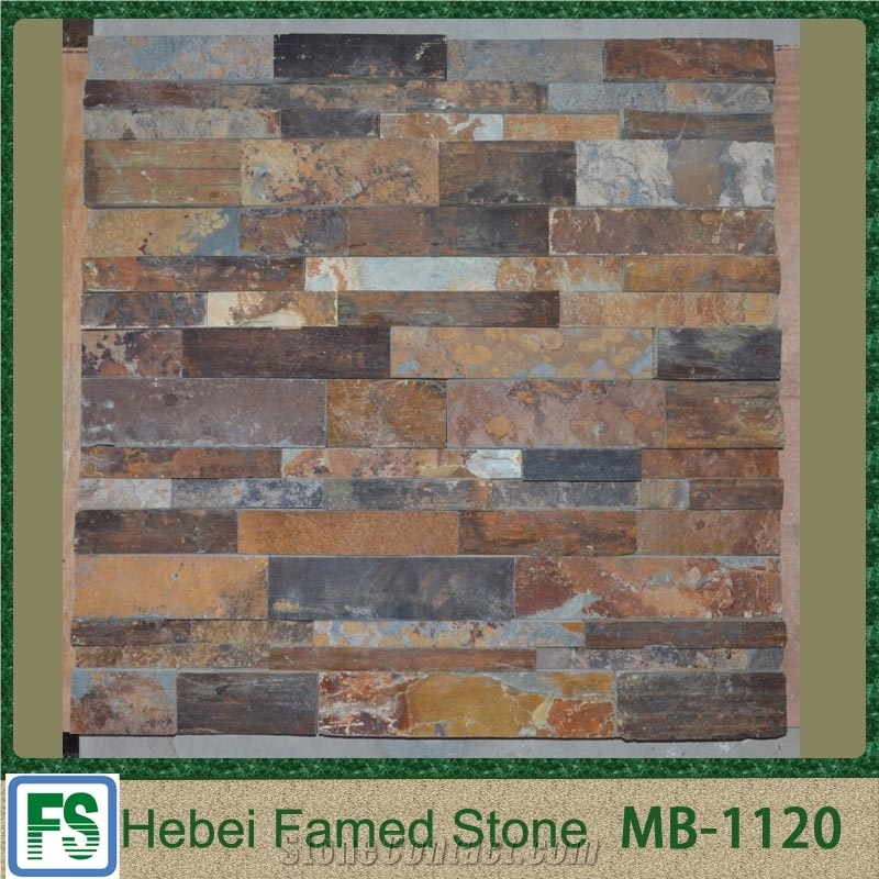 China Multicolor Quartzite Cultured Stone, Stacked Stone Veneer for Fireplace Wall Cladding,Rusty Ledge Stone Veneer