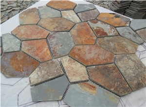 China Multicolor Slate Meshed Cheap Irregular Flagstone for Exterior Pavement