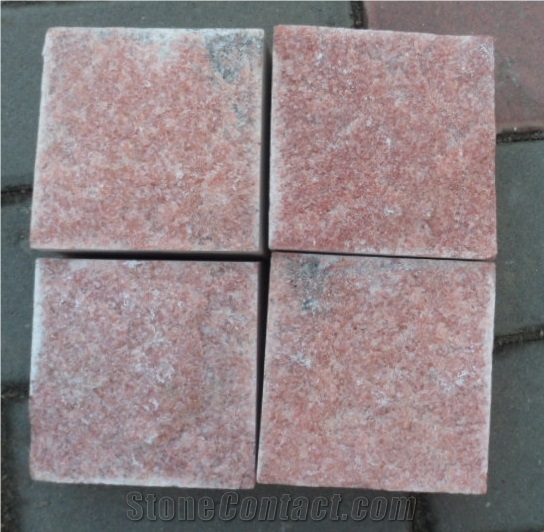 China Red Quartzite Paving 10*10*3 Cube Stone