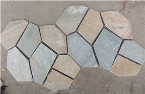 Chinese Slate Net Paste Stone Flagstone,Mixed Color Mesh Back Stone