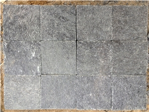 Hebei Black Quartz Stone Flamed Surface Cube Stone for Walkways, Natural Quartz Stone Black Quartzite Cube Stone