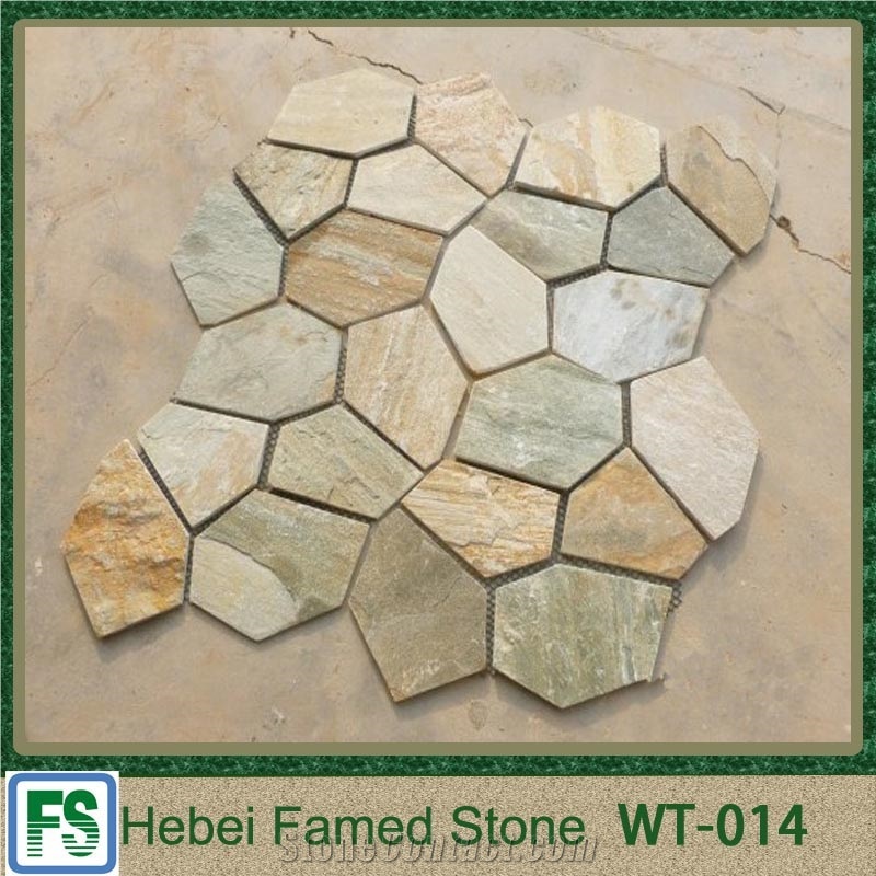Hebei Golden Slate Net Paste Stone, Random Stone for Paving, Stone Slate Flagstone