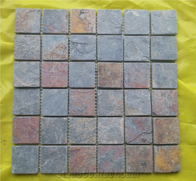 Hebei Rusty Natural Slate Mosaic,High Quality Slate Mosaic for Inside or Outside Decoration