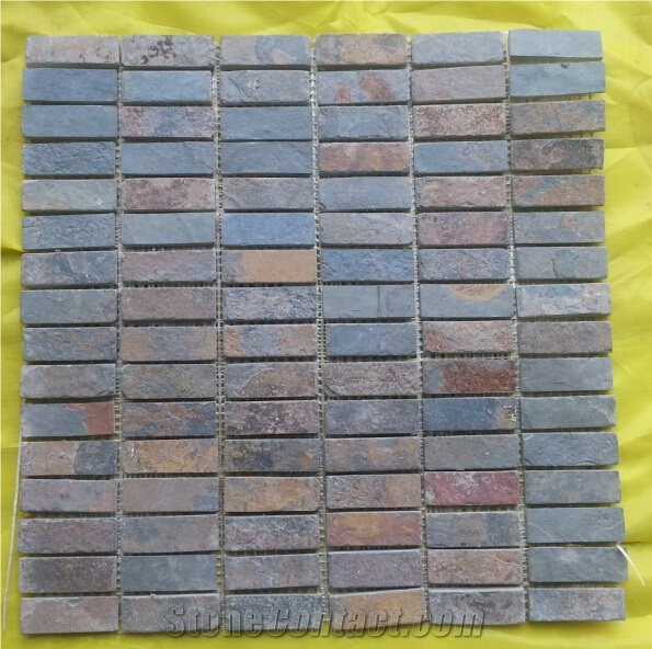 Hebei Rusty Natural Slate Mosaic,High Quality Slate Mosaic for Inside or Outside Decoration