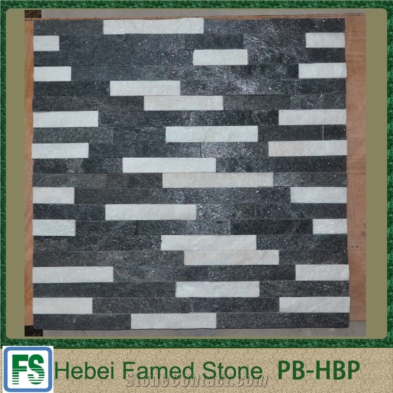 Natural Black White Quartzite Cultured Stone for Wall Decoration,Natural Surface, Factory Price