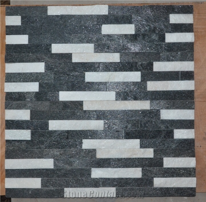 Natural Black White Quartzite Cultured Stone for Wall Decoration,Natural Surface, Factory Price