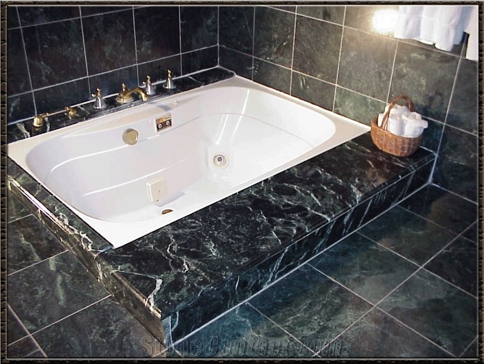 Dark Green Marble Bathtub Deck and Floors