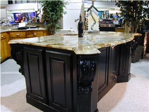 Golden Wave Granite Triple Watefall Edge Kitchen Countertop