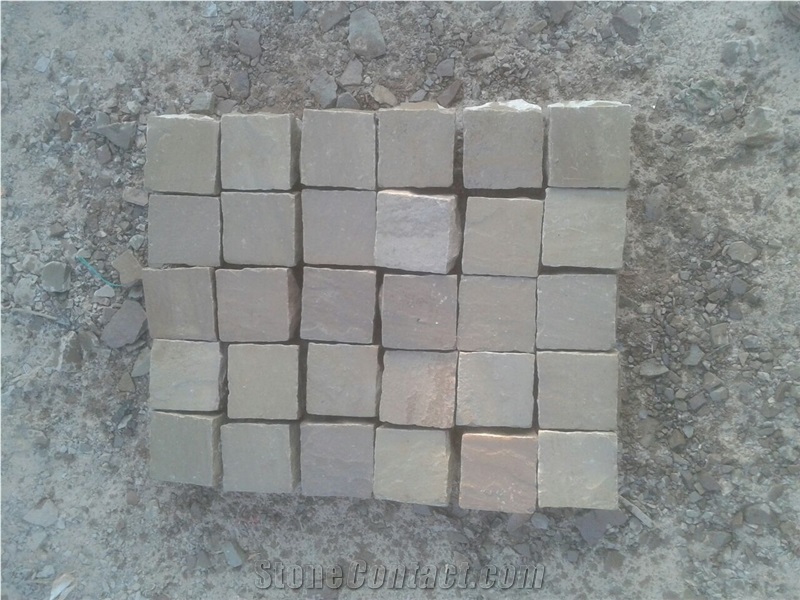Kandla Grey Sandstone Cobbles, Brown India Sandstone Cube Stone & Paver