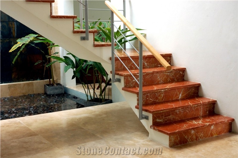 Rojo Alicante Marble Staircase