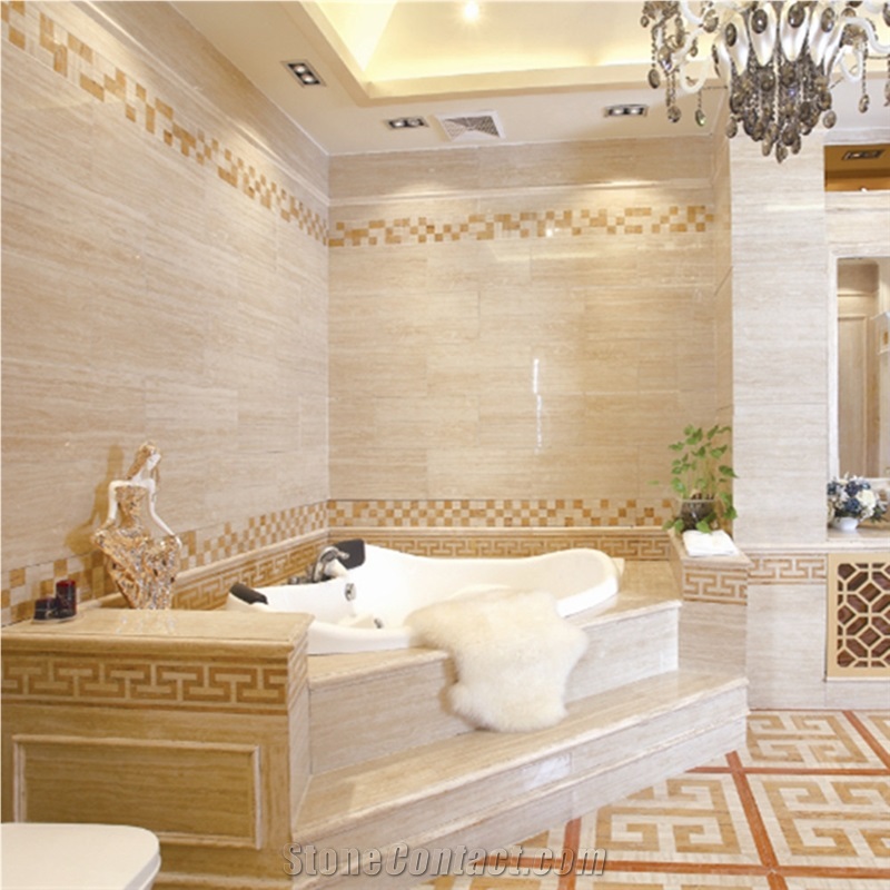 Beige Roman Travertine Laminated Panel Stone Tile for Wall