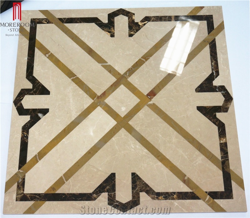 Interior Water Jet Composite Beige Marble Carpet Flooring Medallion