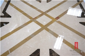 Interior Water Jet Composite Beige Marble Carpet Flooring Medallion