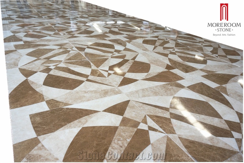 Spain Emperador Light Marble Waterjet Medallions Modern Design Marble Inlay Waterjet Medallions for Hotel Project