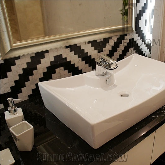 Volakas Marble Floor Black and White Mosaic Design for Wall Decorative