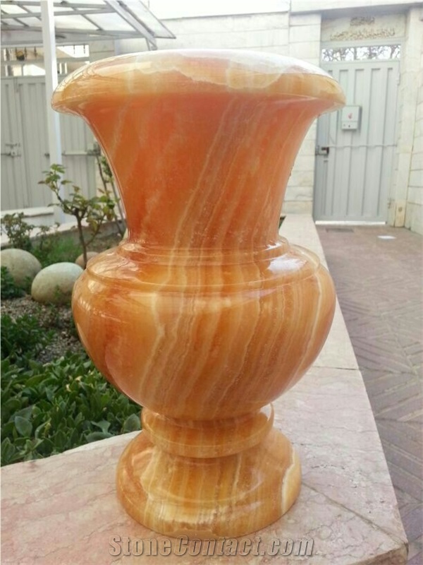 Royal Orange Onyx Flower Pot, Vase, Yellow Onyx Iran Vase