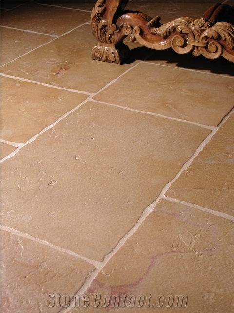 Brushed, Antique Finish Corton Rose Limestone Chiseled Edge Floor Tiles