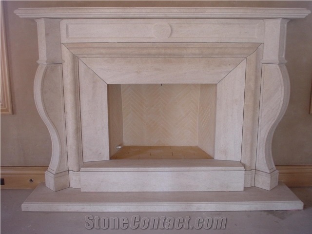 Chamesson Banc 7 Light Beige Limestone Fireplace