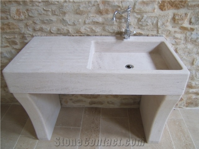 Magny Dore Limestone Solid Farm Sink, Beige Limestone France Sinks & Basins