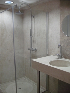 Pierre Champagny Bathroom Top, Shower, Wall and Floor Application, Beige Limestone France