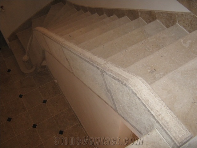 Rocheval Limestone Full Bullnosed Edge Steps, Risers, Beige Limestone France Stairs