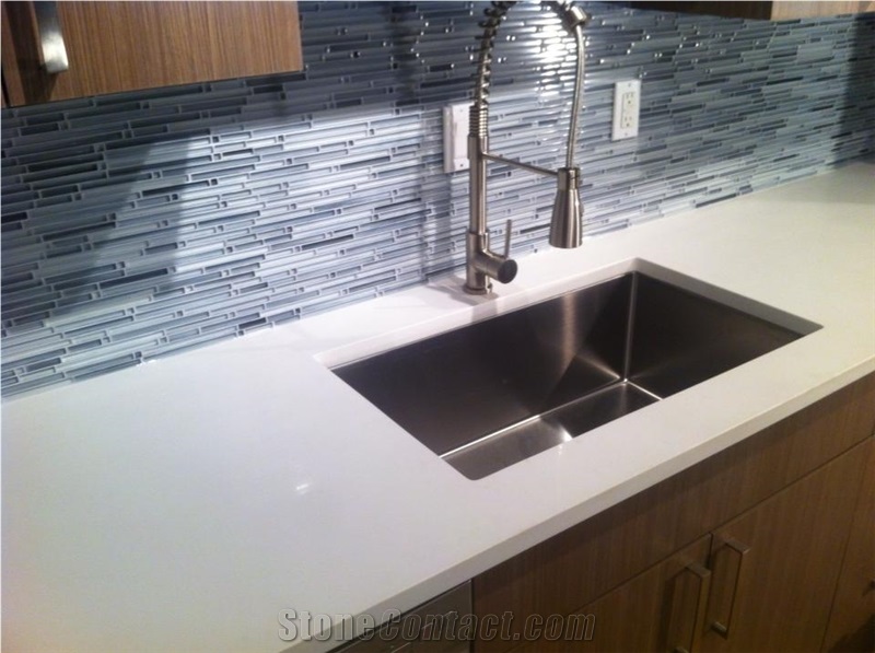 Quartz Countertop With Undermount Sink Cut Out Sealed And Polished Finished Inside Edge From