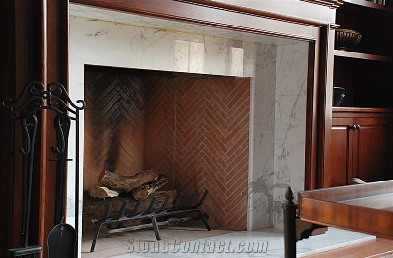Statuary Marble Fireplace Insert & Hearth, White Marble Italy Fireplace Surround