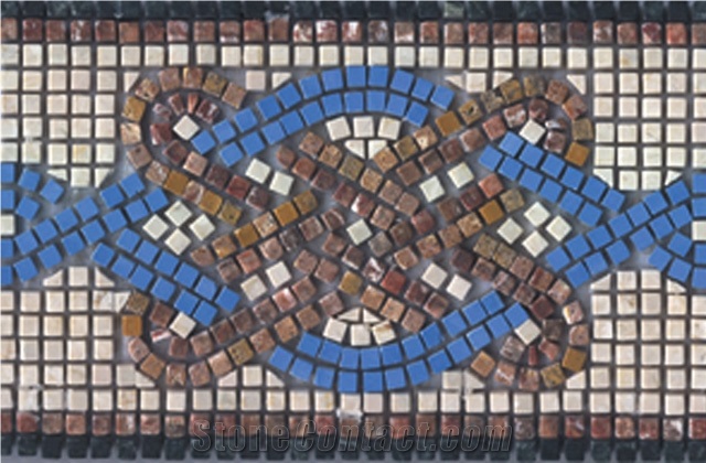 Pebble Mosaic Border, Multicolor Marble Pebble Mosaic