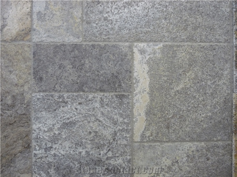 Silver Travertine Versailles (French) Pattern Brushed and Chiseled