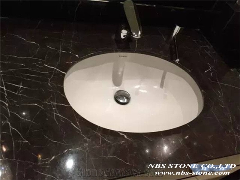 China Black Marble Bath Tops Portoro Gold Marble Bathroom